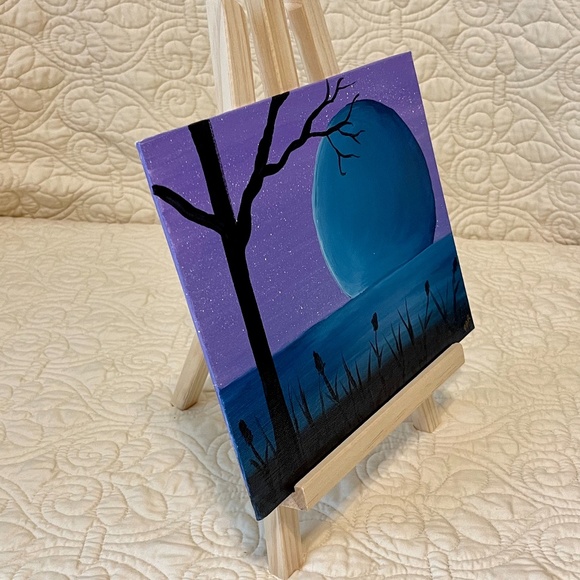 "Blue Moon on a Starry Night" 8x10, Acrylic Painting - Picture 2 of 5